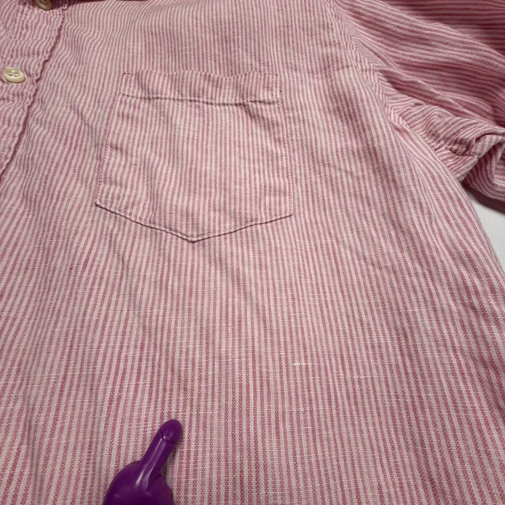 J.Crew Irish Linen Shirt XL Lot Pink Stripe Gray White Baird McNutt